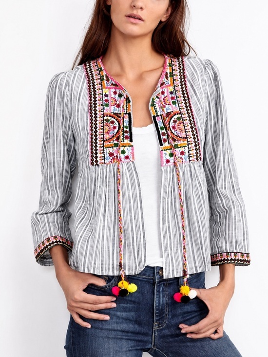 Velvet by Graham & Spencer Tops - Velvet by Graham & Spencer Striped Embroidered Open-Front Top Small